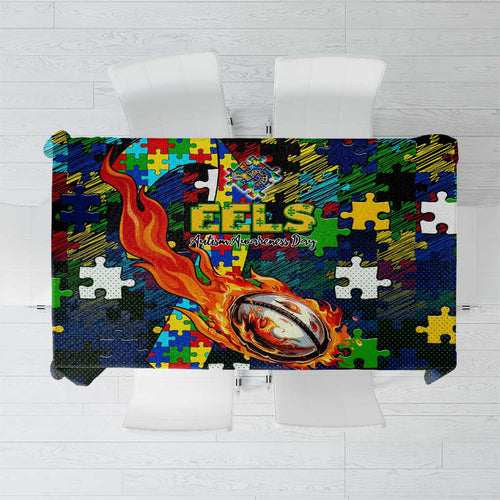 Eels Autism Awareness Tablecloth Puzzle Flames Rugby Ball