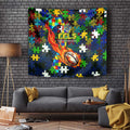 Eels Autism Awareness Tapestry Puzzle Flames Rugby Ball