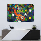 Eels Autism Awareness Tapestry Puzzle Flames Rugby Ball