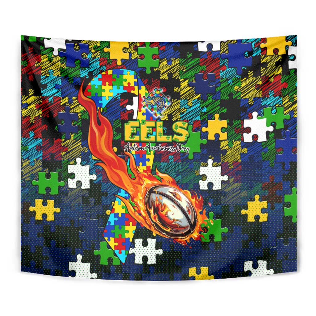 Eels Autism Awareness Tapestry Puzzle Flames Rugby Ball