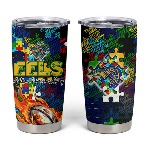 Eels Autism Awareness Tumbler Cup Puzzle Flames Rugby Ball