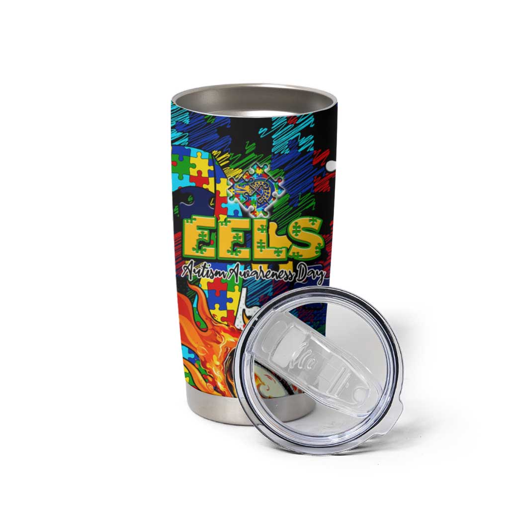 Eels Autism Awareness Tumbler Cup Puzzle Flames Rugby Ball