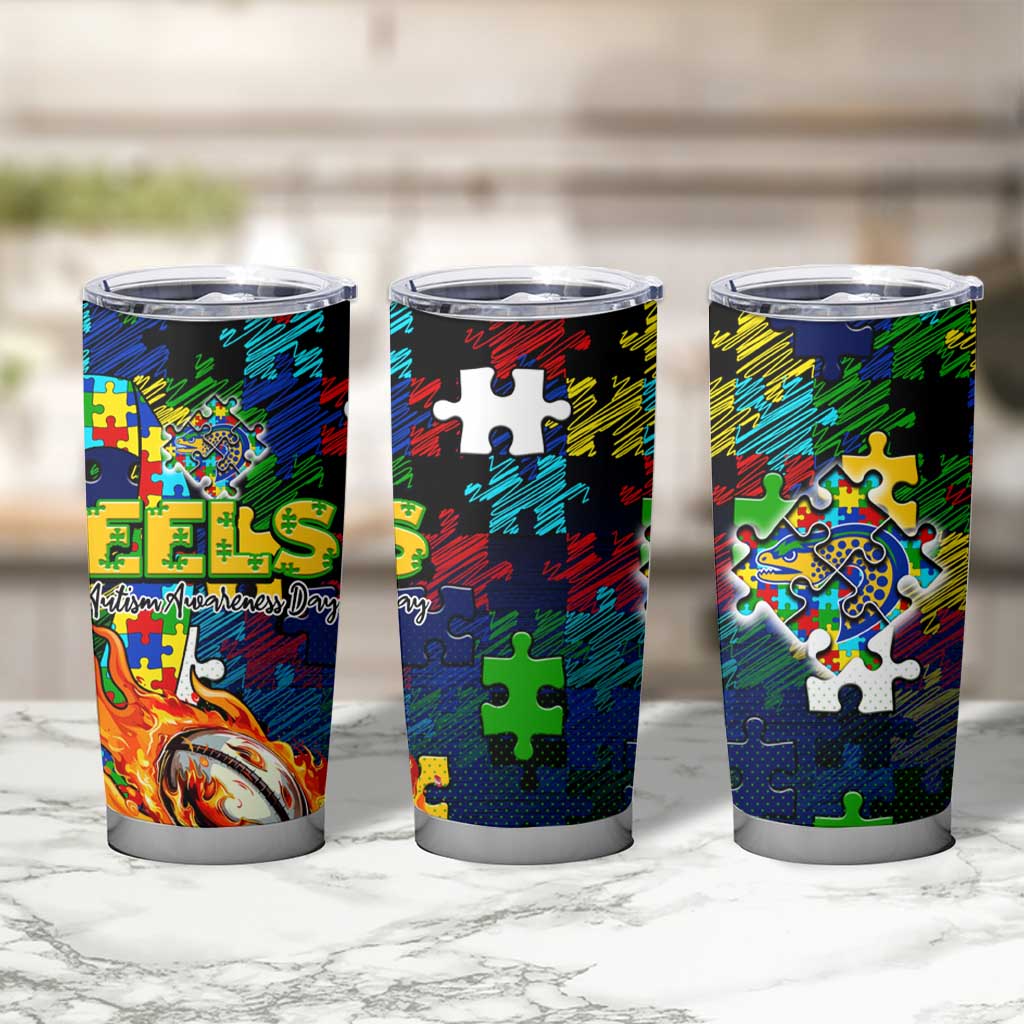 Eels Autism Awareness Tumbler Cup Puzzle Flames Rugby Ball