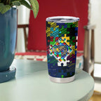 Eels Autism Awareness Tumbler Cup Puzzle Flames Rugby Ball