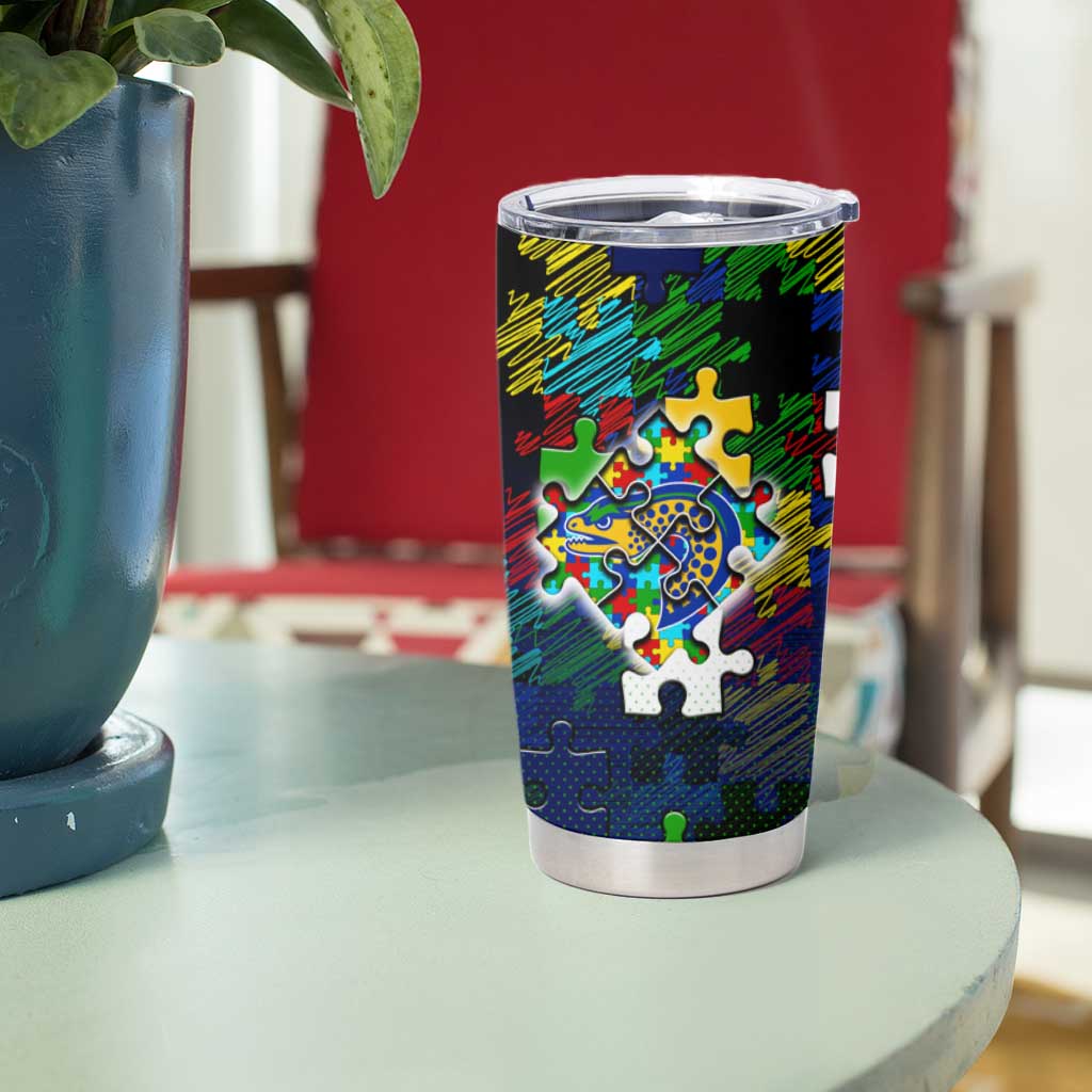 Eels Autism Awareness Tumbler Cup Puzzle Flames Rugby Ball