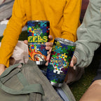 Eels Autism Awareness Tumbler Cup Puzzle Flames Rugby Ball