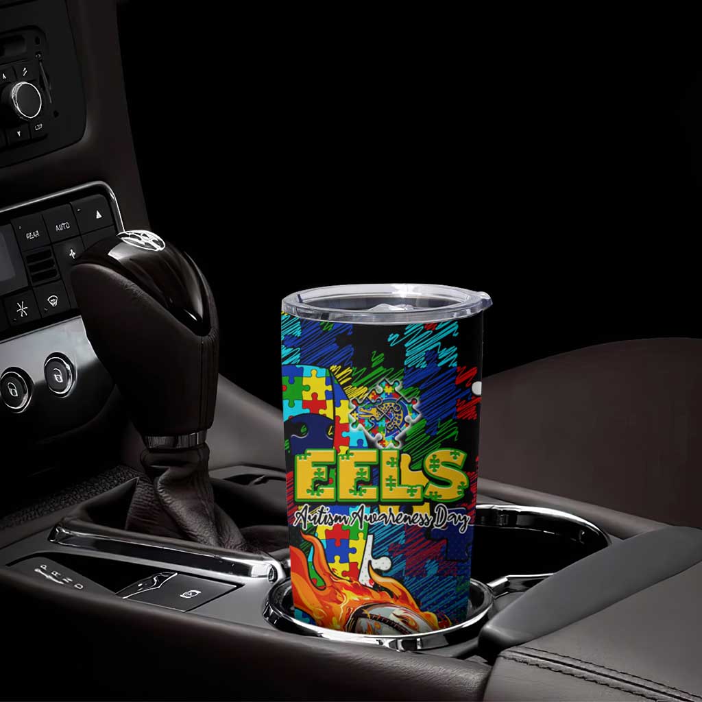 Eels Autism Awareness Tumbler Cup Puzzle Flames Rugby Ball