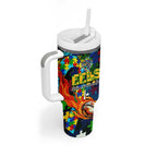Eels Autism Awareness Tumbler With Handle Puzzle Flames Rugby Ball