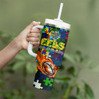 Eels Autism Awareness Tumbler With Handle Puzzle Flames Rugby Ball