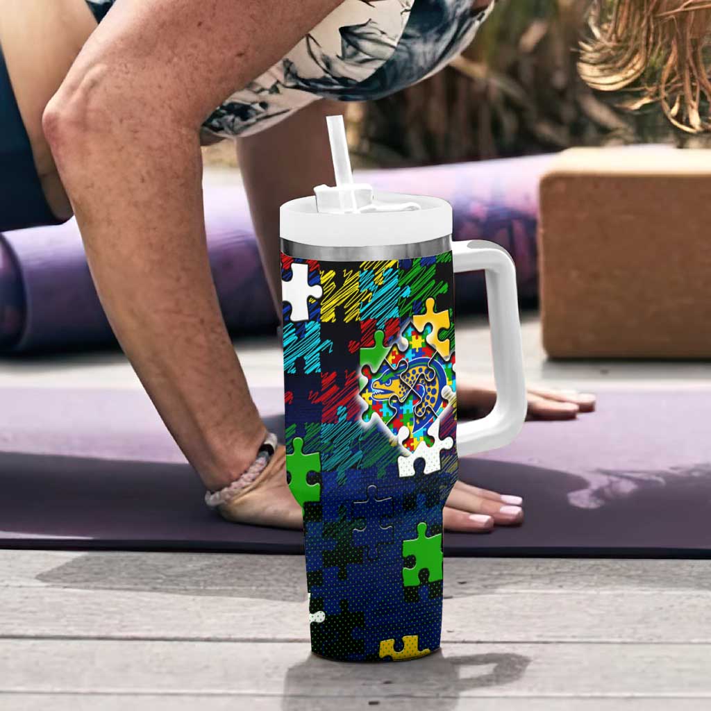 Eels Autism Awareness Tumbler With Handle Puzzle Flames Rugby Ball