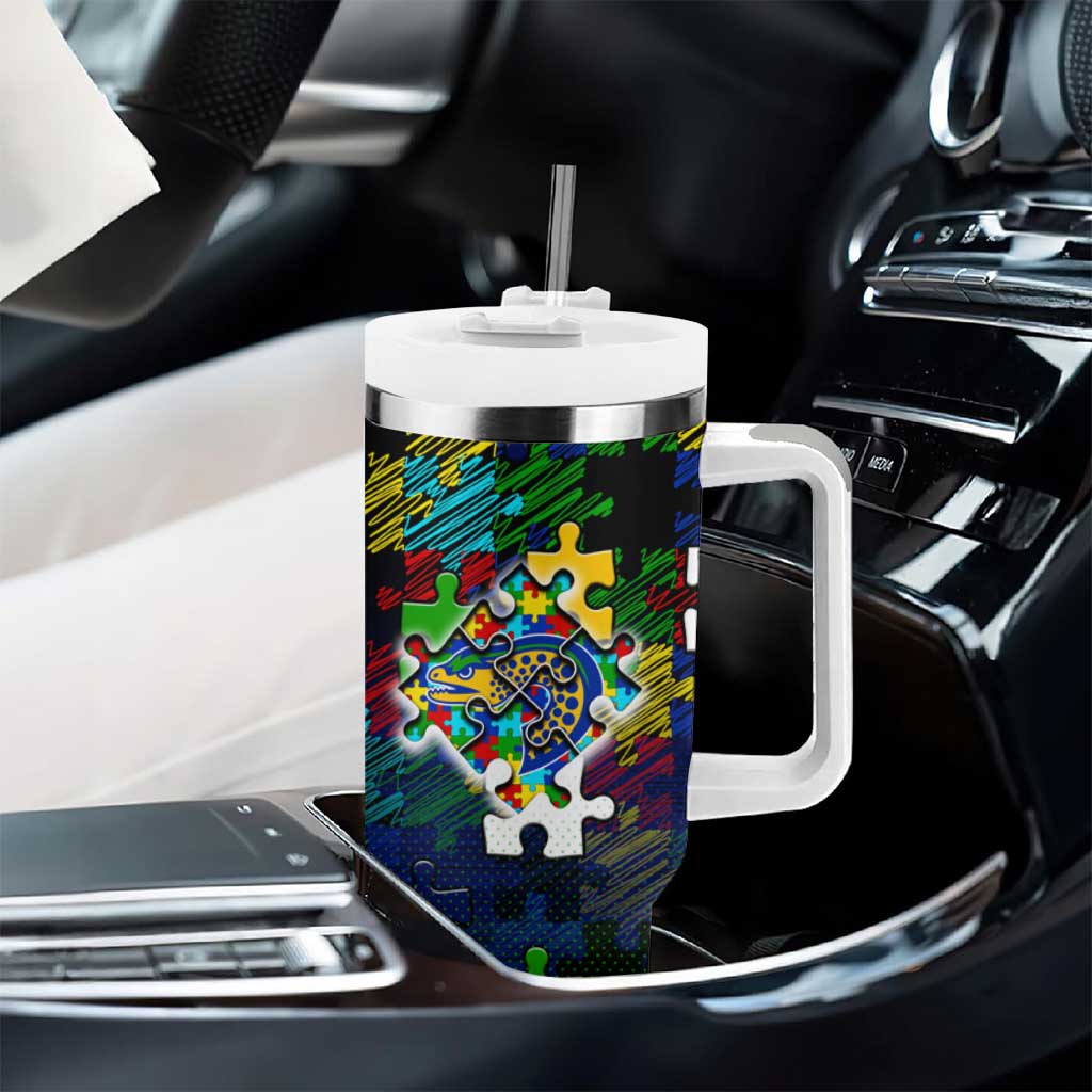 Eels Autism Awareness Tumbler With Handle Puzzle Flames Rugby Ball
