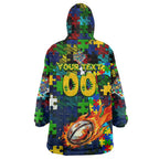 Eels Autism Awareness Wearable Blanket Hoodie Puzzle Flames Rugby Ball