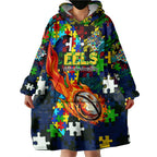 Eels Autism Awareness Wearable Blanket Hoodie Puzzle Flames Rugby Ball
