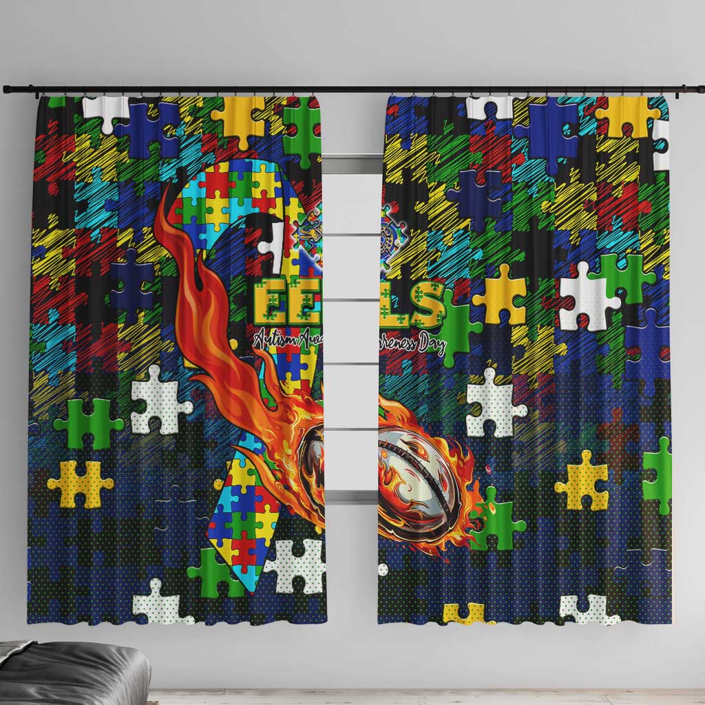Eels Autism Awareness Window Curtain Puzzle Flames Rugby Ball