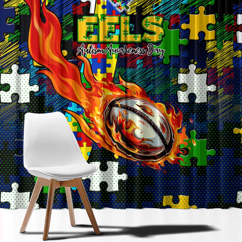 Eels Autism Awareness Window Curtain Puzzle Flames Rugby Ball