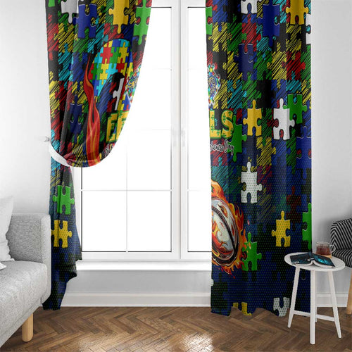 Eels Autism Awareness Window Curtain Puzzle Flames Rugby Ball