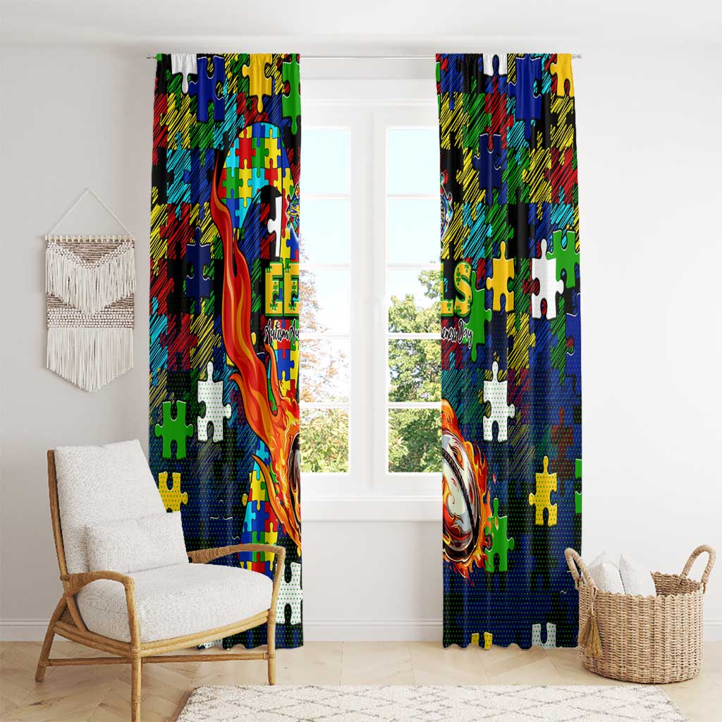 Eels Autism Awareness Window Curtain Puzzle Flames Rugby Ball