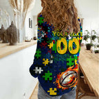Eels Autism Awareness Women Casual Shirt Puzzle Flames Rugby Ball