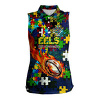 Eels Autism Awareness Women Sleeveless Polo Shirt Puzzle Flames Rugby Ball