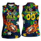Eels Autism Awareness Women Sleeveless Polo Shirt Puzzle Flames Rugby Ball