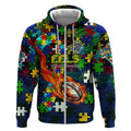 Eels Autism Awareness Zip Hoodie Puzzle Flames Rugby Ball