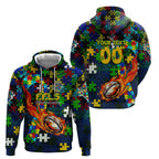 Eels Autism Awareness Zip Hoodie Puzzle Flames Rugby Ball