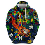 Eels Autism Awareness Zip Hoodie Puzzle Flames Rugby Ball