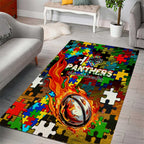 Panthers Autism Awareness Area Rug Puzzle Flames Rugby Ball
