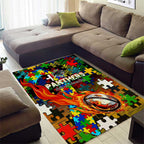 Panthers Autism Awareness Area Rug Puzzle Flames Rugby Ball