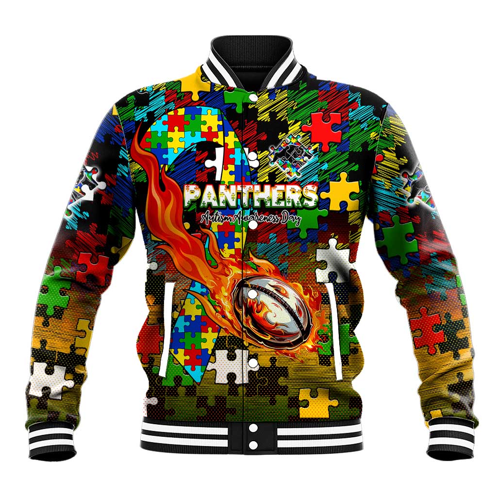 Panthers Autism Awareness Baseball Jacket Puzzle Flames Rugby Ball