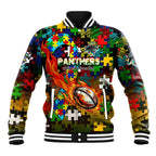 Panthers Autism Awareness Baseball Jacket Puzzle Flames Rugby Ball
