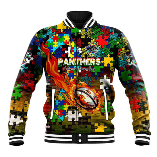 Panthers Autism Awareness Baseball Jacket Puzzle Flames Rugby Ball