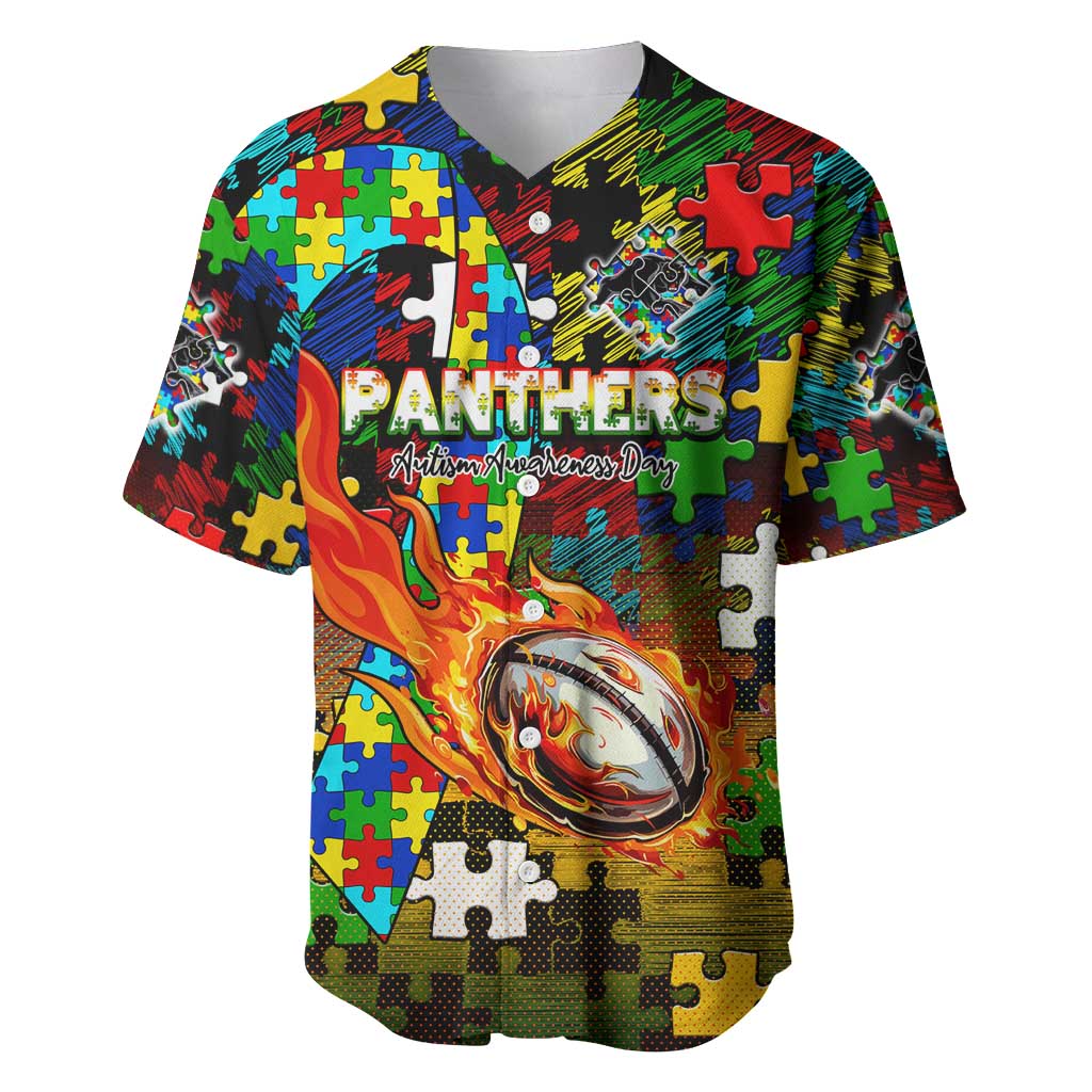 Panthers Autism Awareness Baseball Jersey Puzzle Flames Rugby Ball