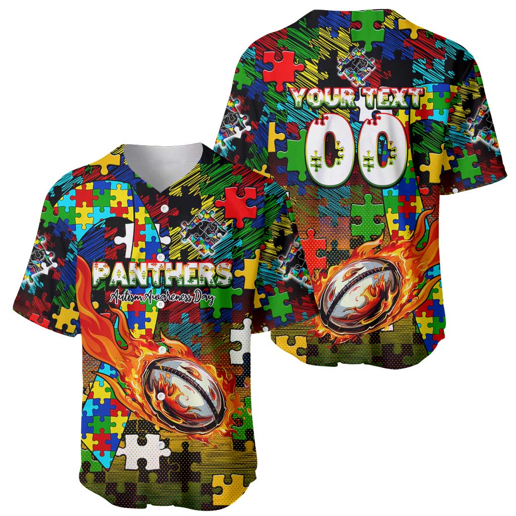 Panthers Autism Awareness Baseball Jersey Puzzle Flames Rugby Ball