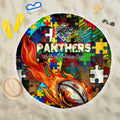 Panthers Autism Awareness Beach Blanket Puzzle Flames Rugby Ball