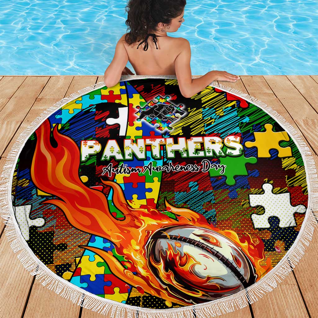 Panthers Autism Awareness Beach Blanket Puzzle Flames Rugby Ball