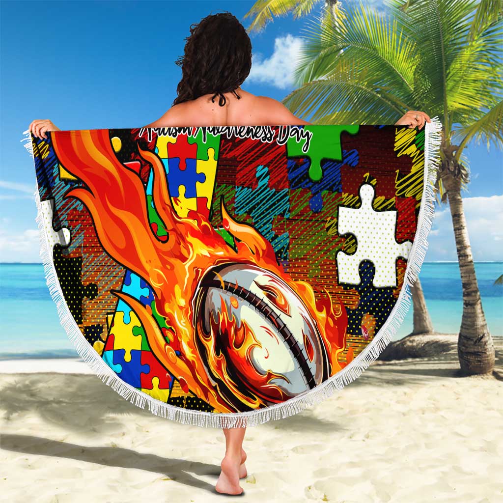 Panthers Autism Awareness Beach Blanket Puzzle Flames Rugby Ball