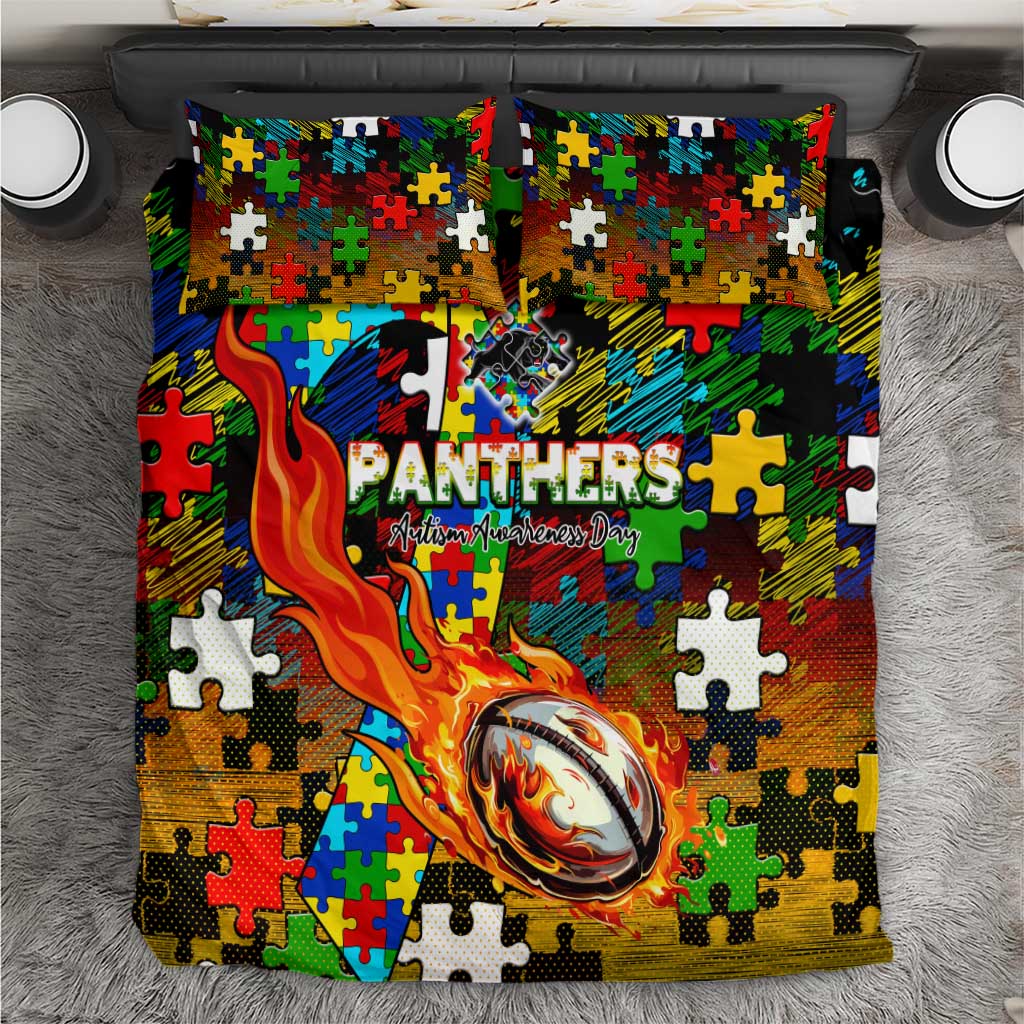 Panthers Autism Awareness Bedding Set Puzzle Flames Rugby Ball
