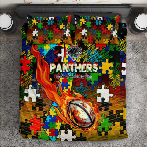Panthers Autism Awareness Bedding Set Puzzle Flames Rugby Ball