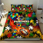 Panthers Autism Awareness Bedding Set Puzzle Flames Rugby Ball