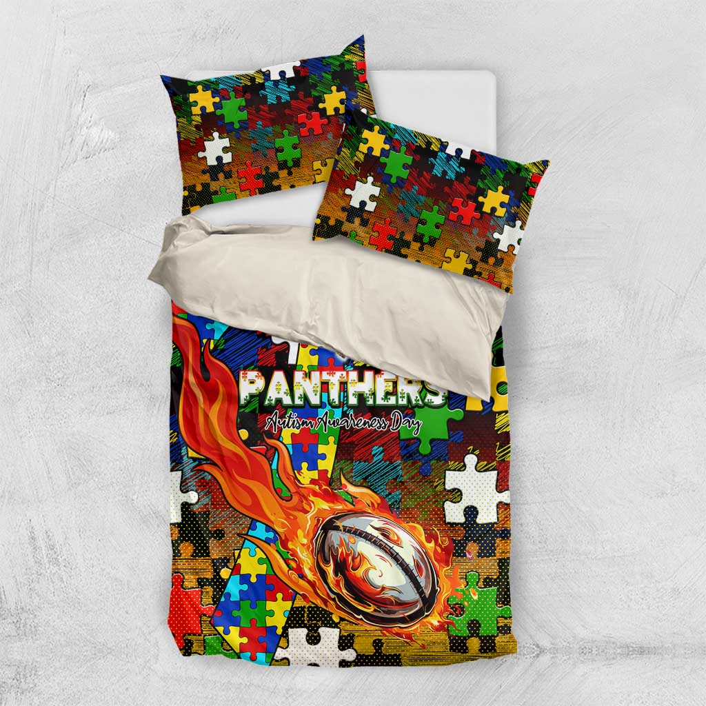Panthers Autism Awareness Bedding Set Puzzle Flames Rugby Ball