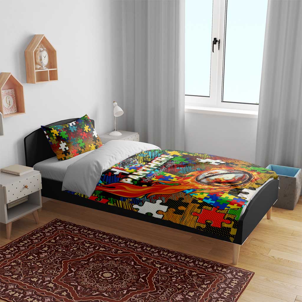 Panthers Autism Awareness Bedding Set Puzzle Flames Rugby Ball