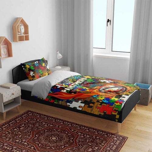 Panthers Autism Awareness Bedding Set Puzzle Flames Rugby Ball