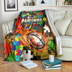 Panthers Autism Awareness Blanket Puzzle Flames Rugby Ball