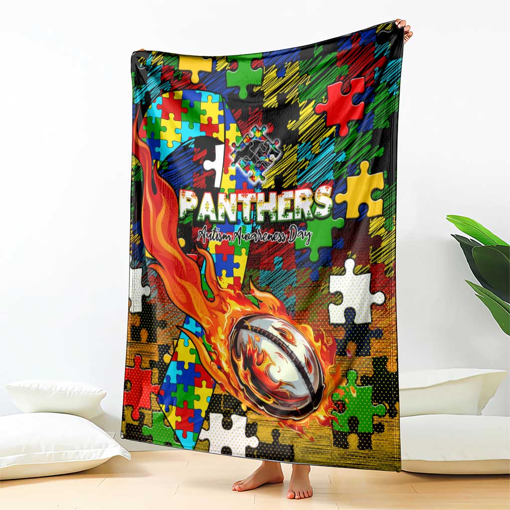 Panthers Autism Awareness Blanket Puzzle Flames Rugby Ball