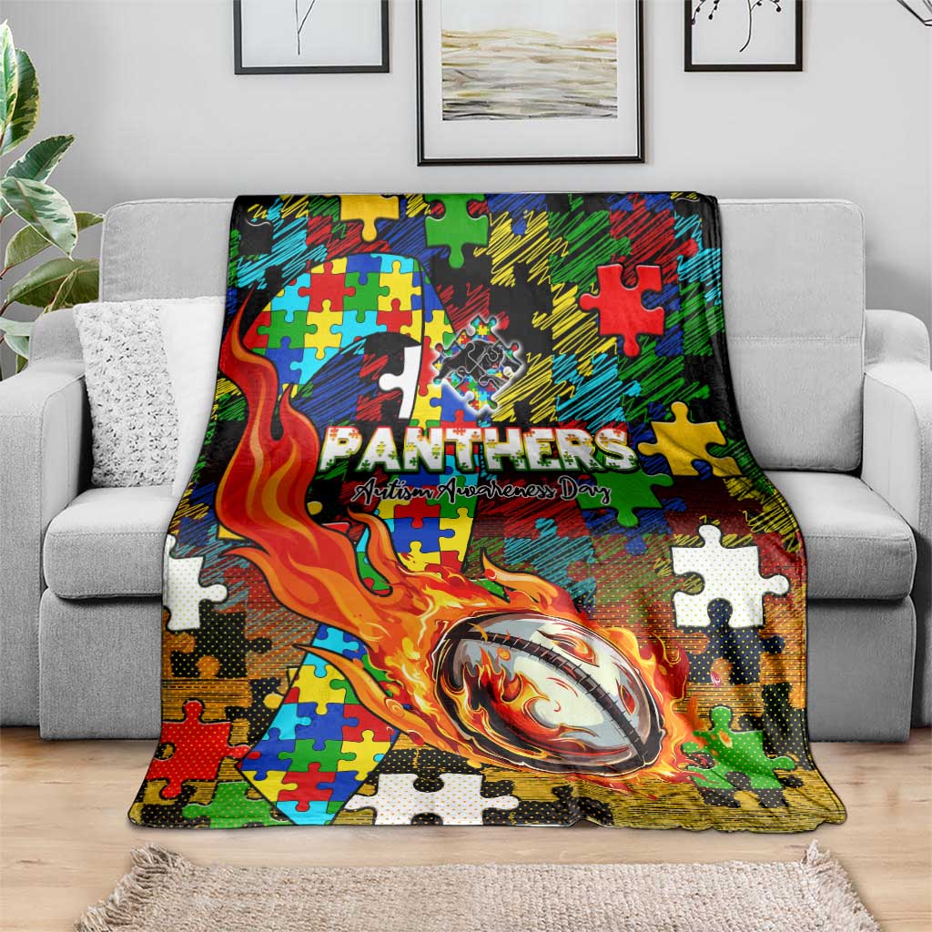 Panthers Autism Awareness Blanket Puzzle Flames Rugby Ball
