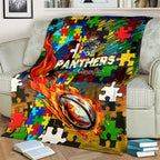 Panthers Autism Awareness Blanket Puzzle Flames Rugby Ball