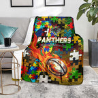 Panthers Autism Awareness Blanket Puzzle Flames Rugby Ball