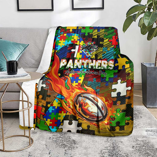 Panthers Autism Awareness Blanket Puzzle Flames Rugby Ball