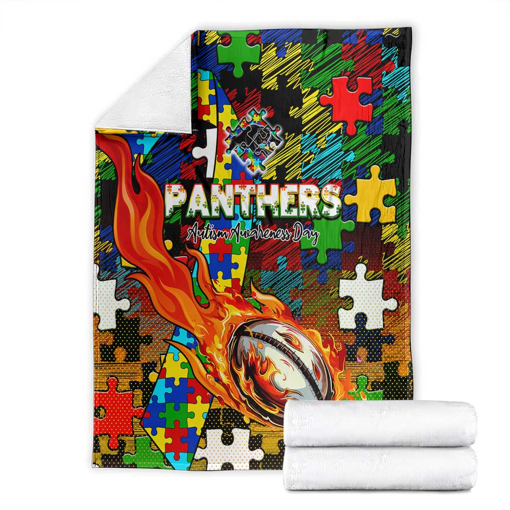 Panthers Autism Awareness Blanket Puzzle Flames Rugby Ball